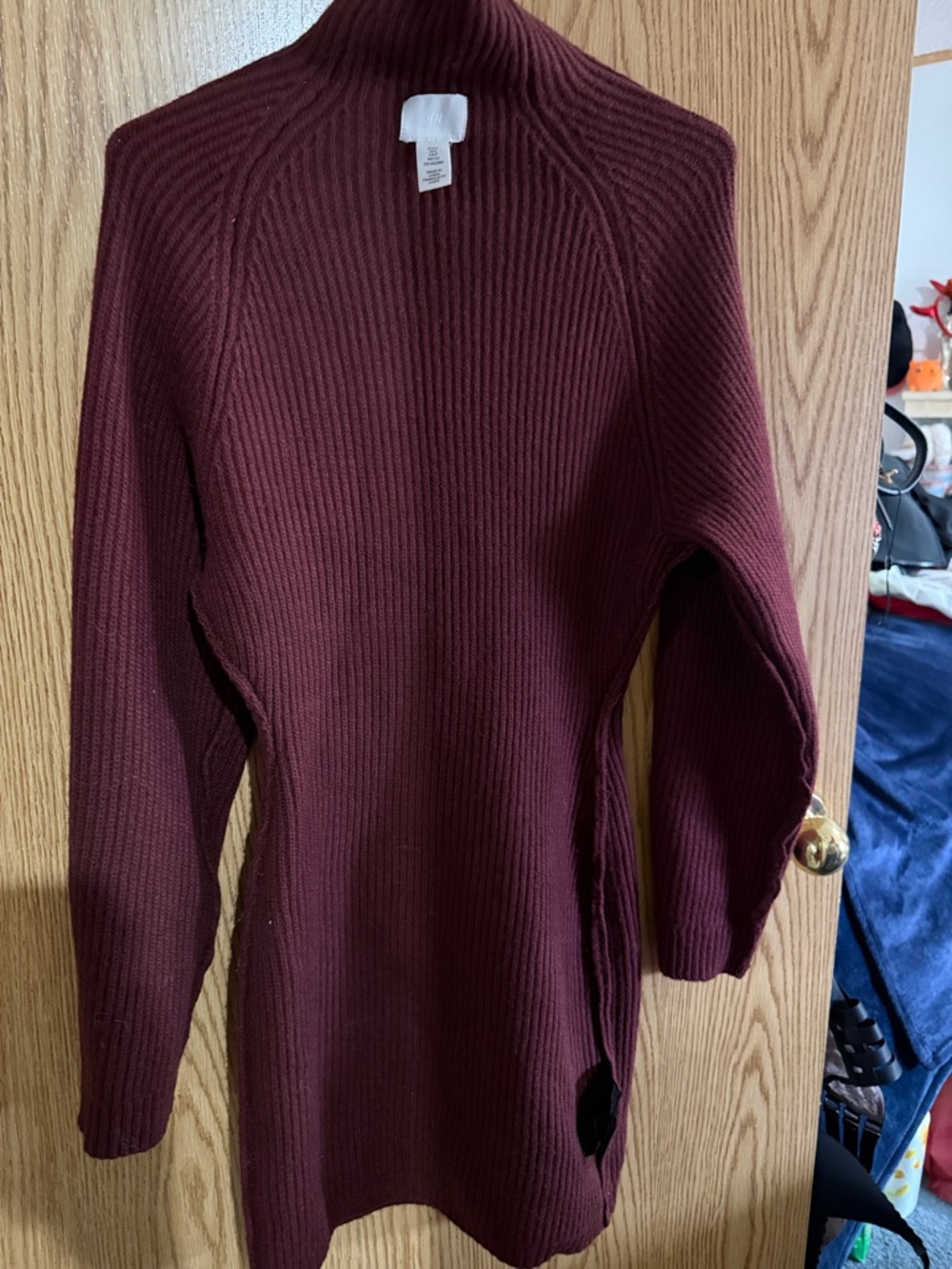 H&M Burgundy Ribbed Turtleneck Sweater Dress